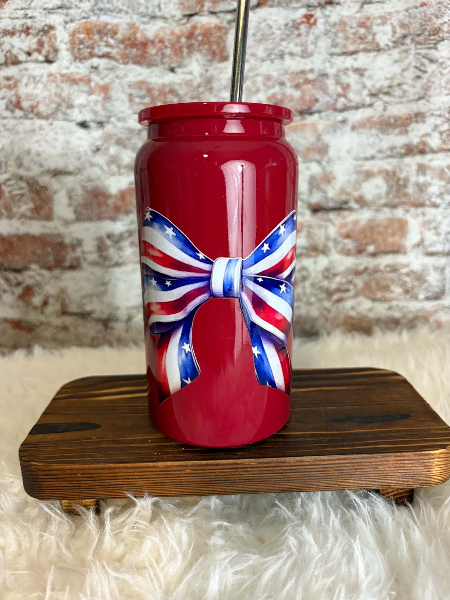 Stars, Stripes & Sips – 16 oz Patriotic Bow Tumbler