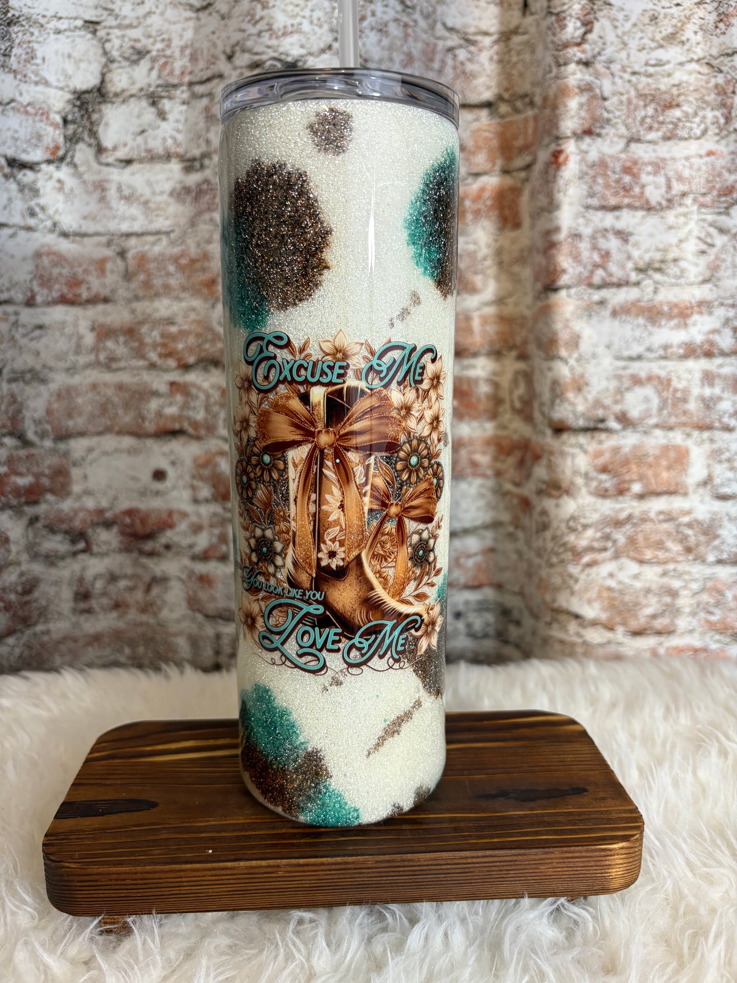 Sassy Meets Western – 30oz Cow Print Glitter Tumbler