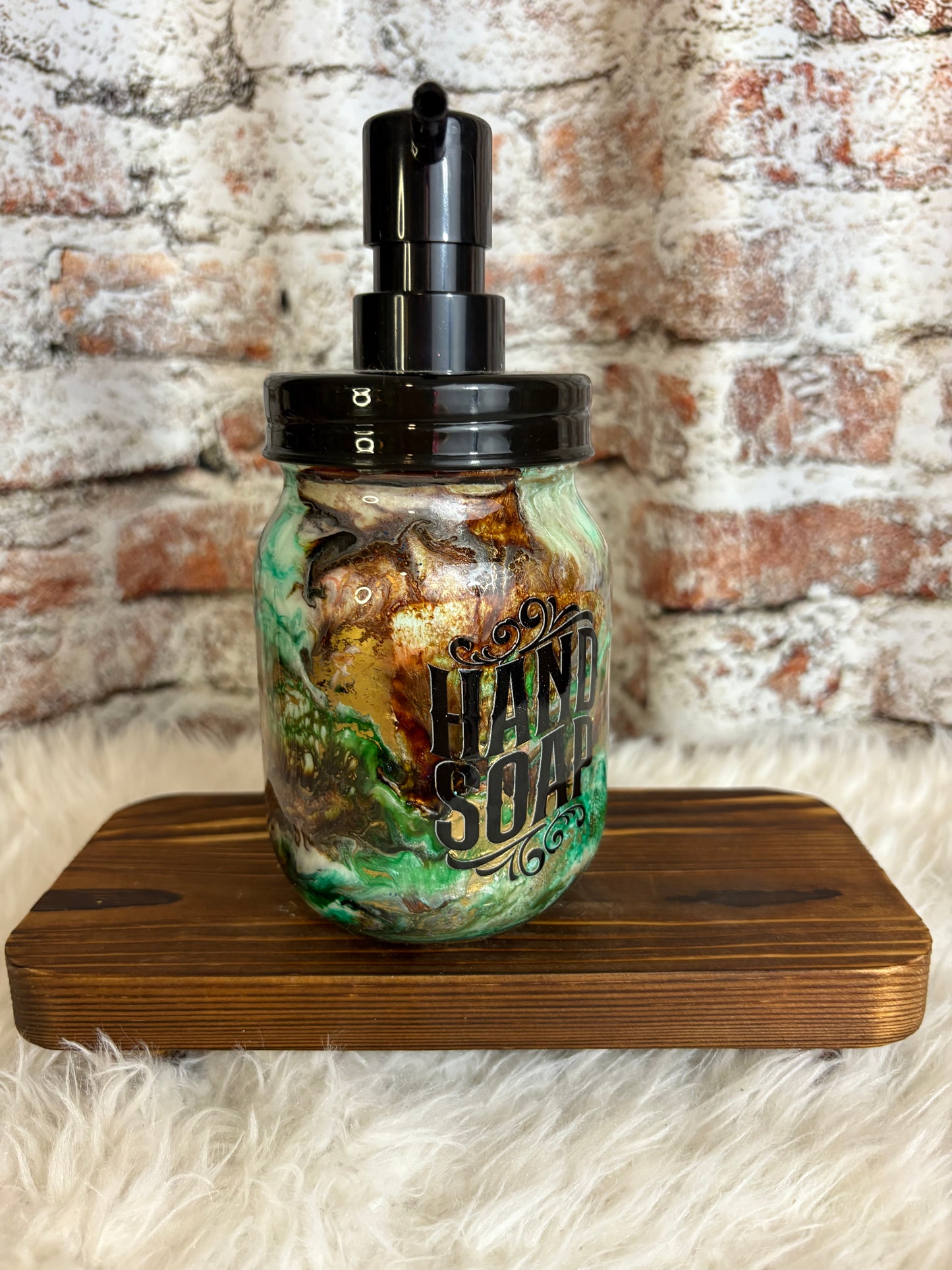 🧼 16 oz Rustic Marble “HAND SOAP” Dispenser – Earthy Swirl Edition 🌿