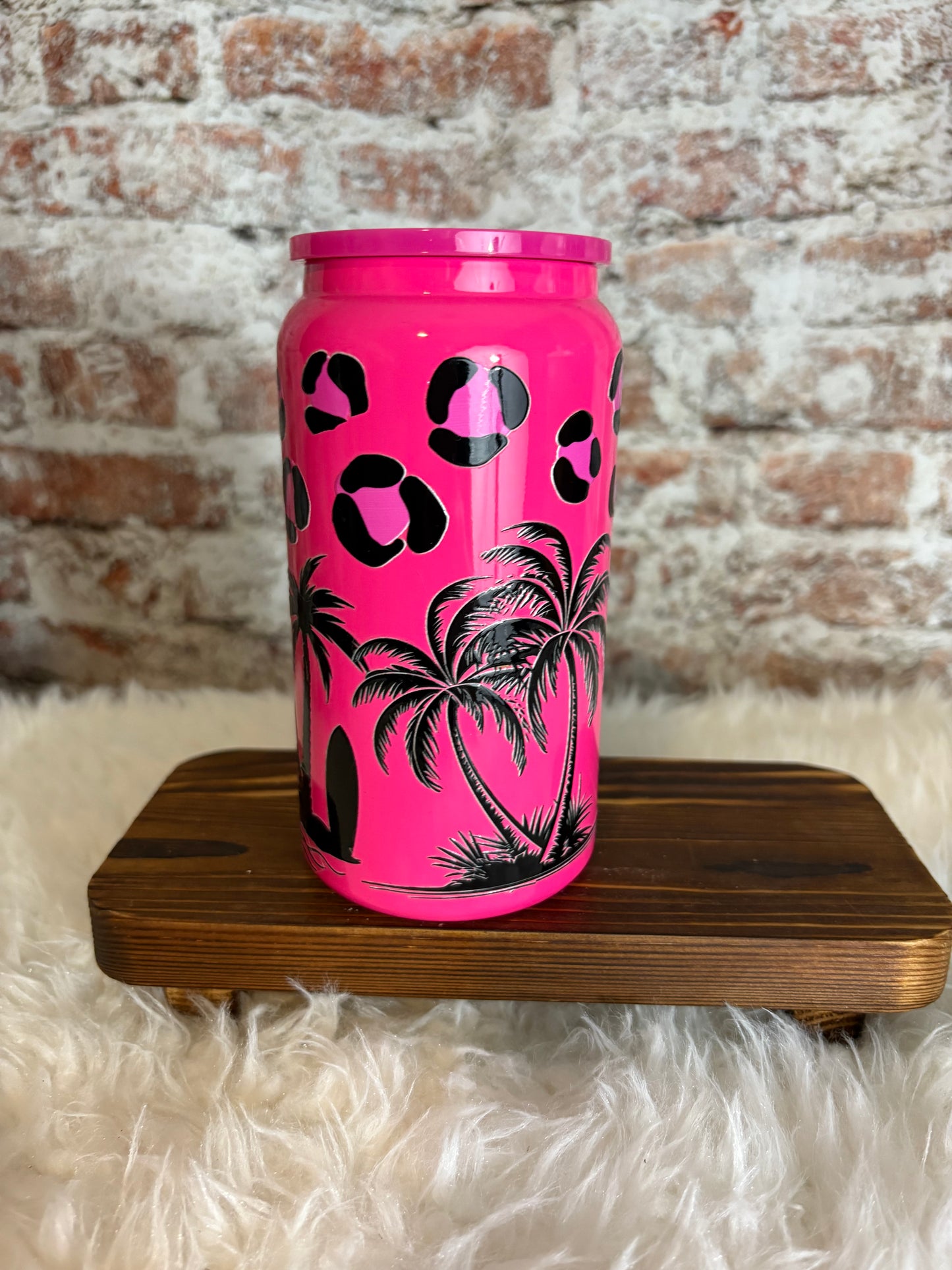 Leopard Luau – 16 oz Hot Pink Beach Tumbler