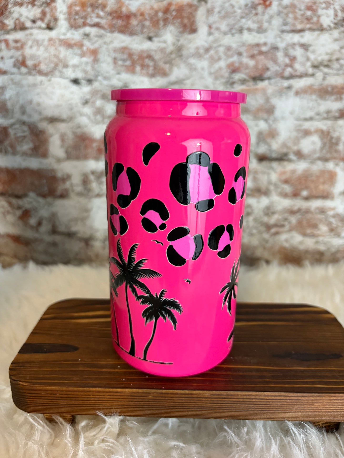 Leopard Luau – 16 oz Hot Pink Beach Tumbler