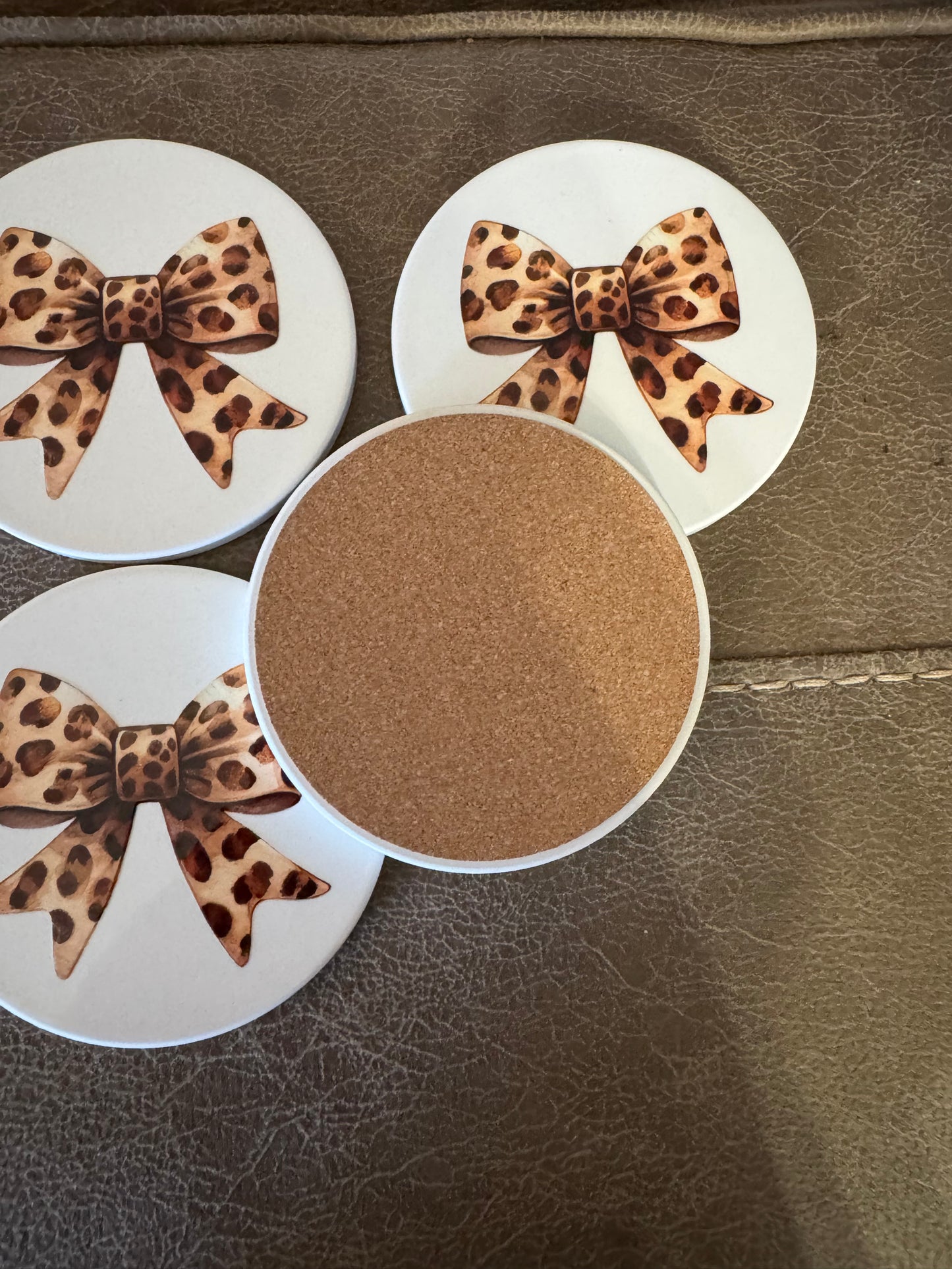 ππ Leopard Print Bow Coaster Set β Set of 4 ππ