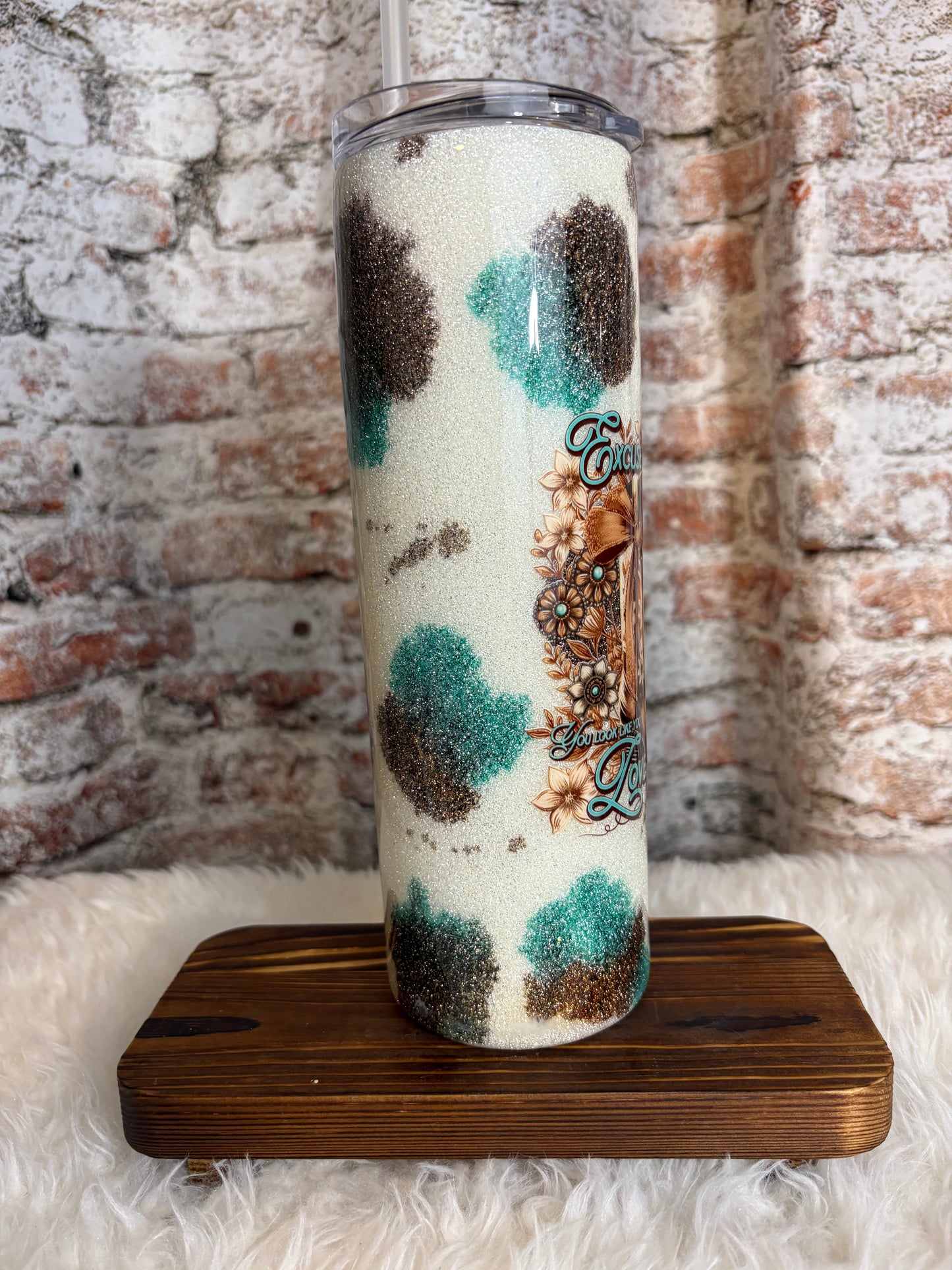 Sassy Meets Western – 30oz Cow Print Glitter Tumbler