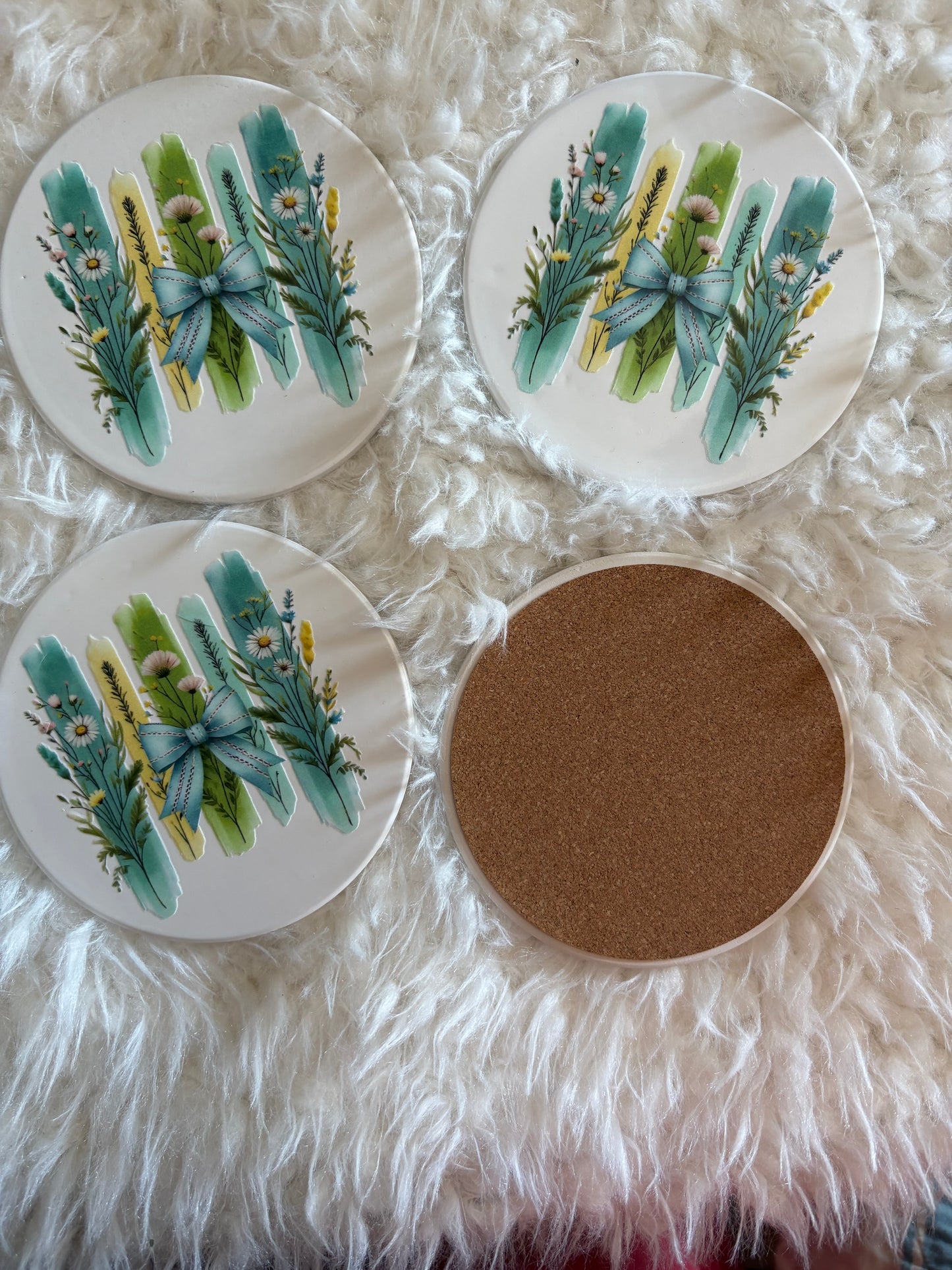 🌿 Rustic Floral Charm – 4-Piece Cork Back Coaster Set 🌿