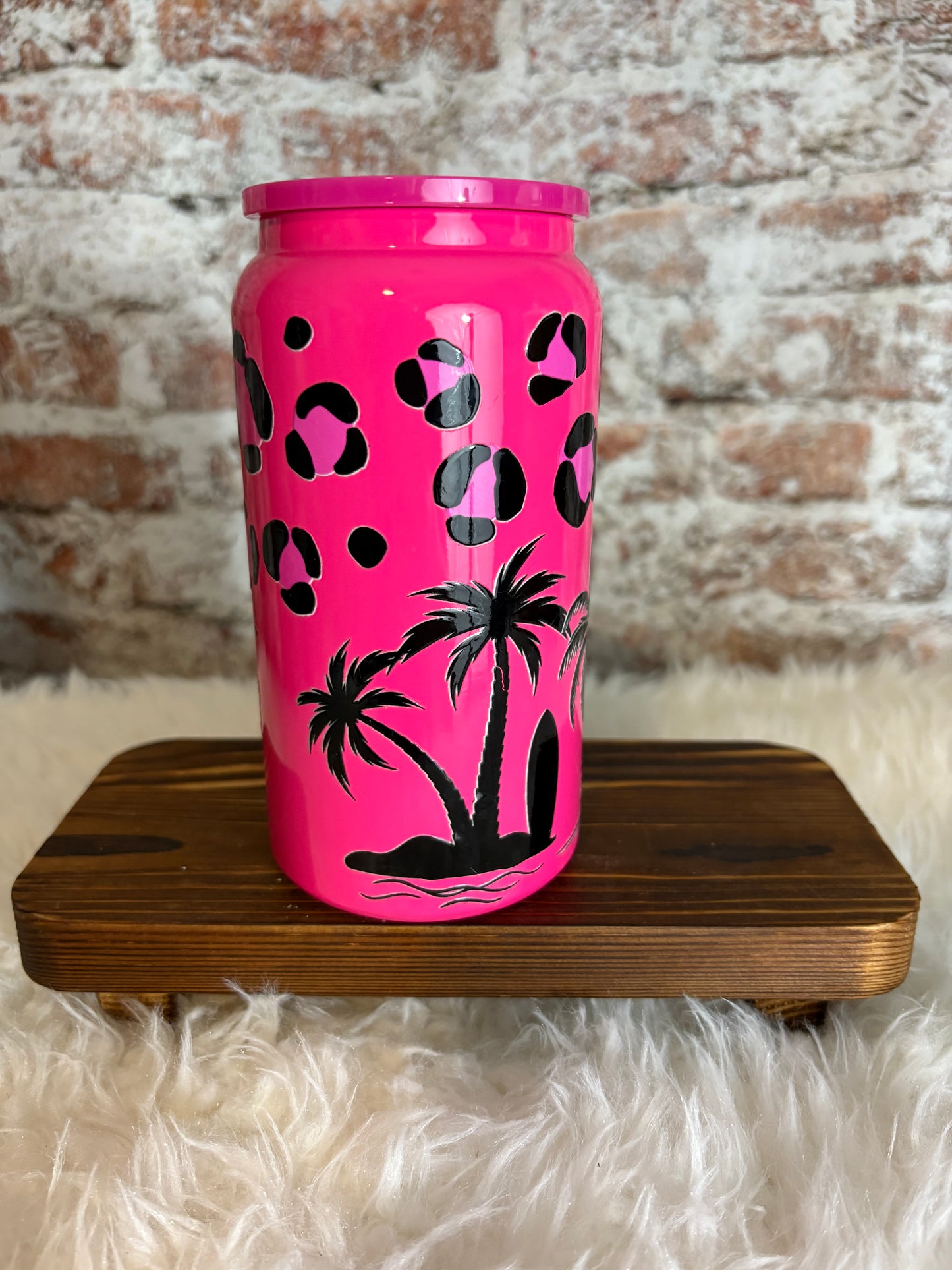 Leopard Luau – 16 oz Hot Pink Beach Tumbler