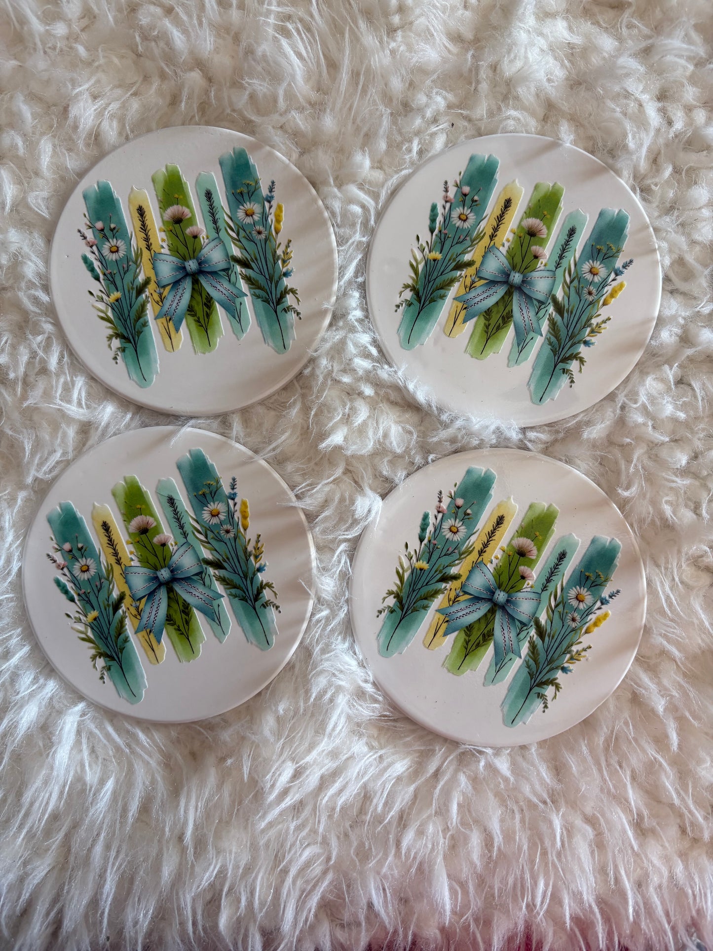 🌿 Rustic Floral Charm – 4-Piece Cork Back Coaster Set 🌿