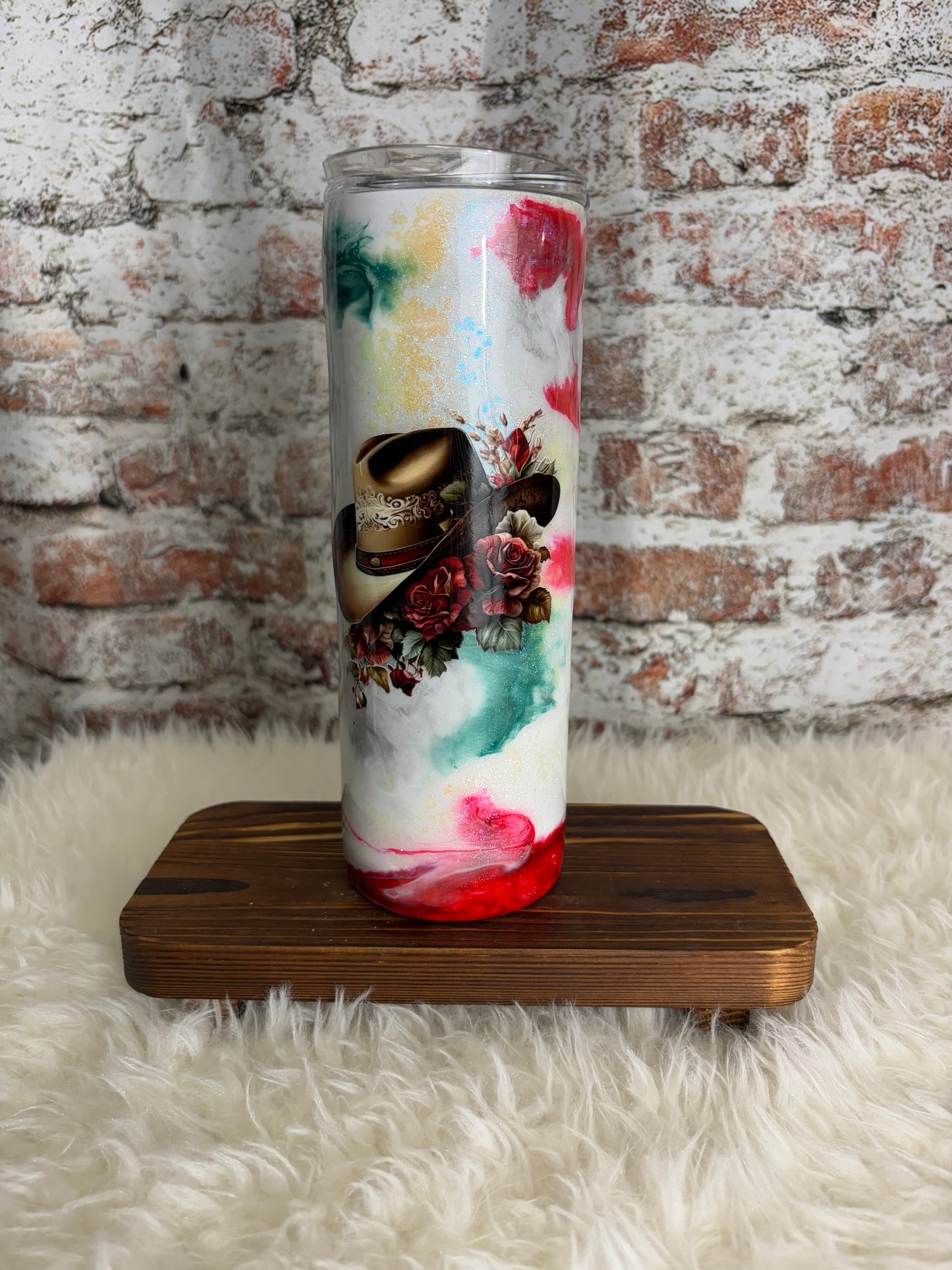 “Western Bloom” – 20 oz Cowgirl Tumbler with Watercolor Swirl
