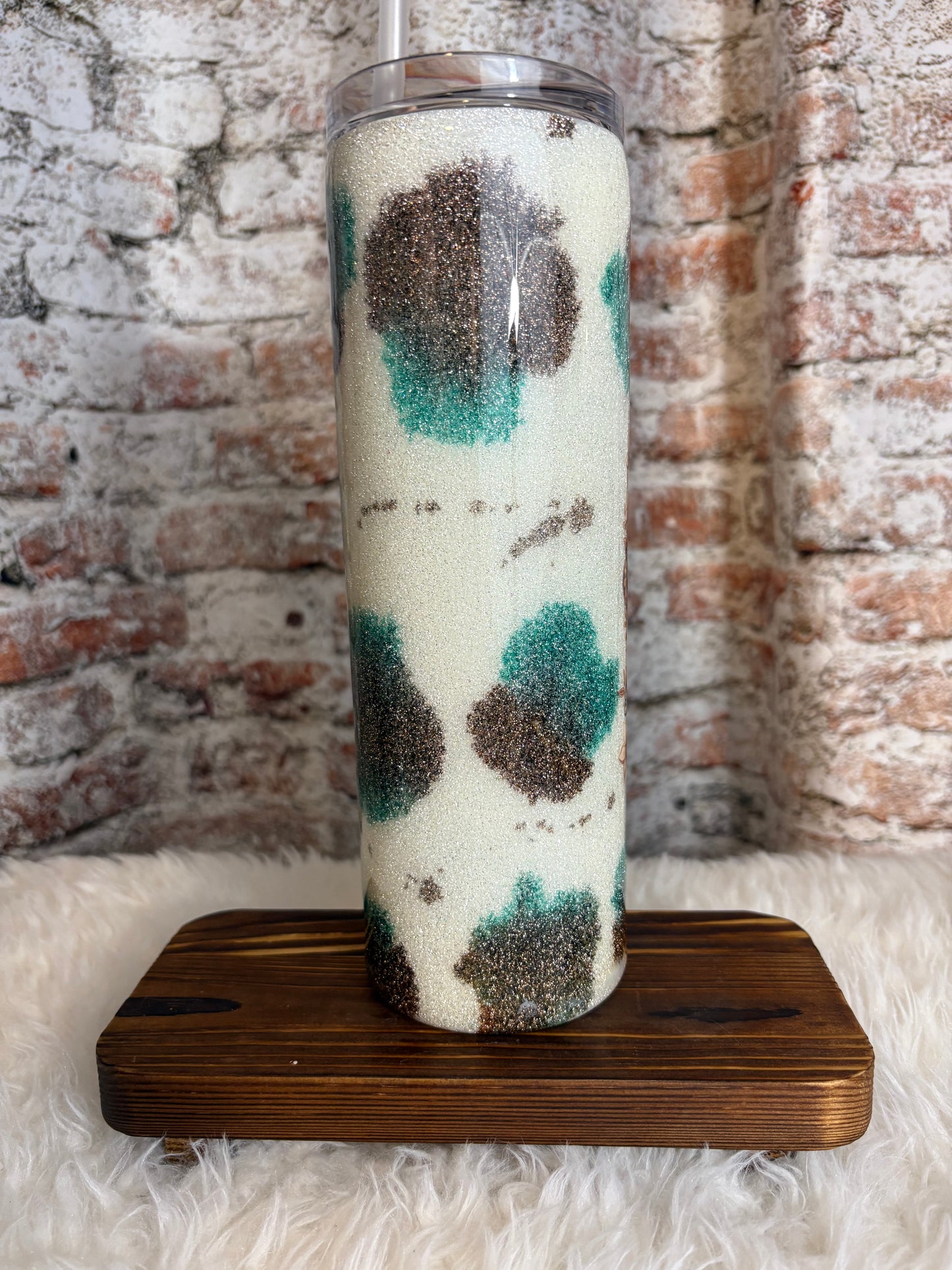 Sassy Meets Western – 30oz Cow Print Glitter Tumbler