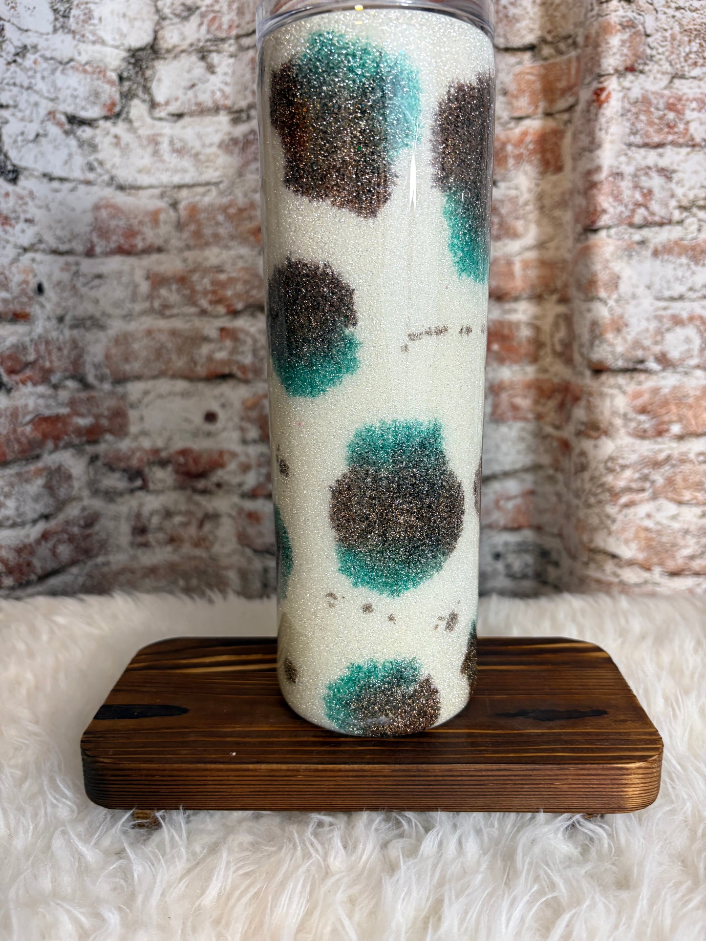 Sassy Meets Western – 30oz Cow Print Glitter Tumbler