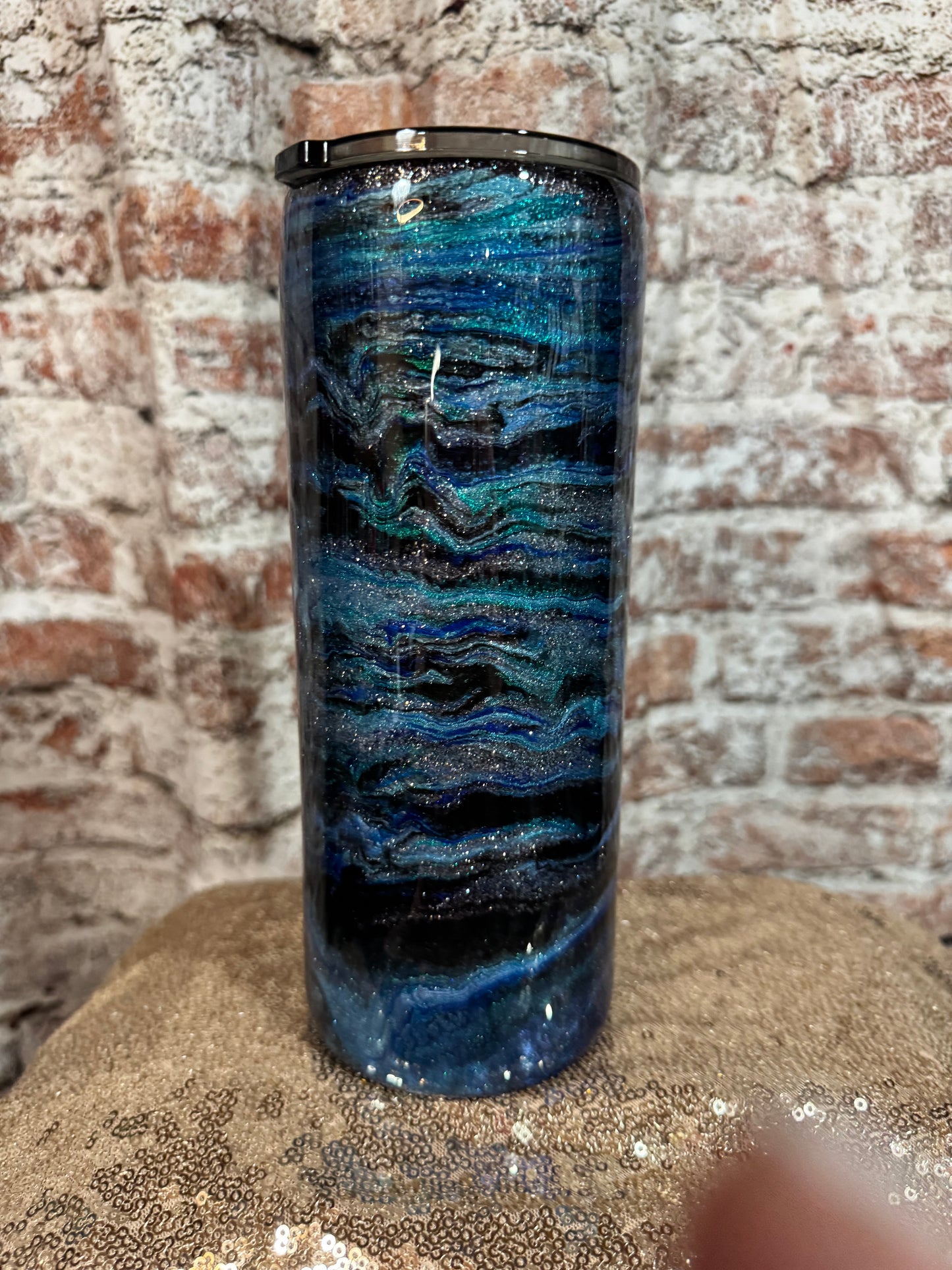 🌊 30 oz Fatty Tumbler – Ocean Wave Glitter Swirl 🌊