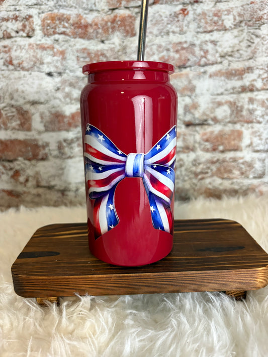 Stars, Stripes & Sips – 16 oz Patriotic Bow Tumbler