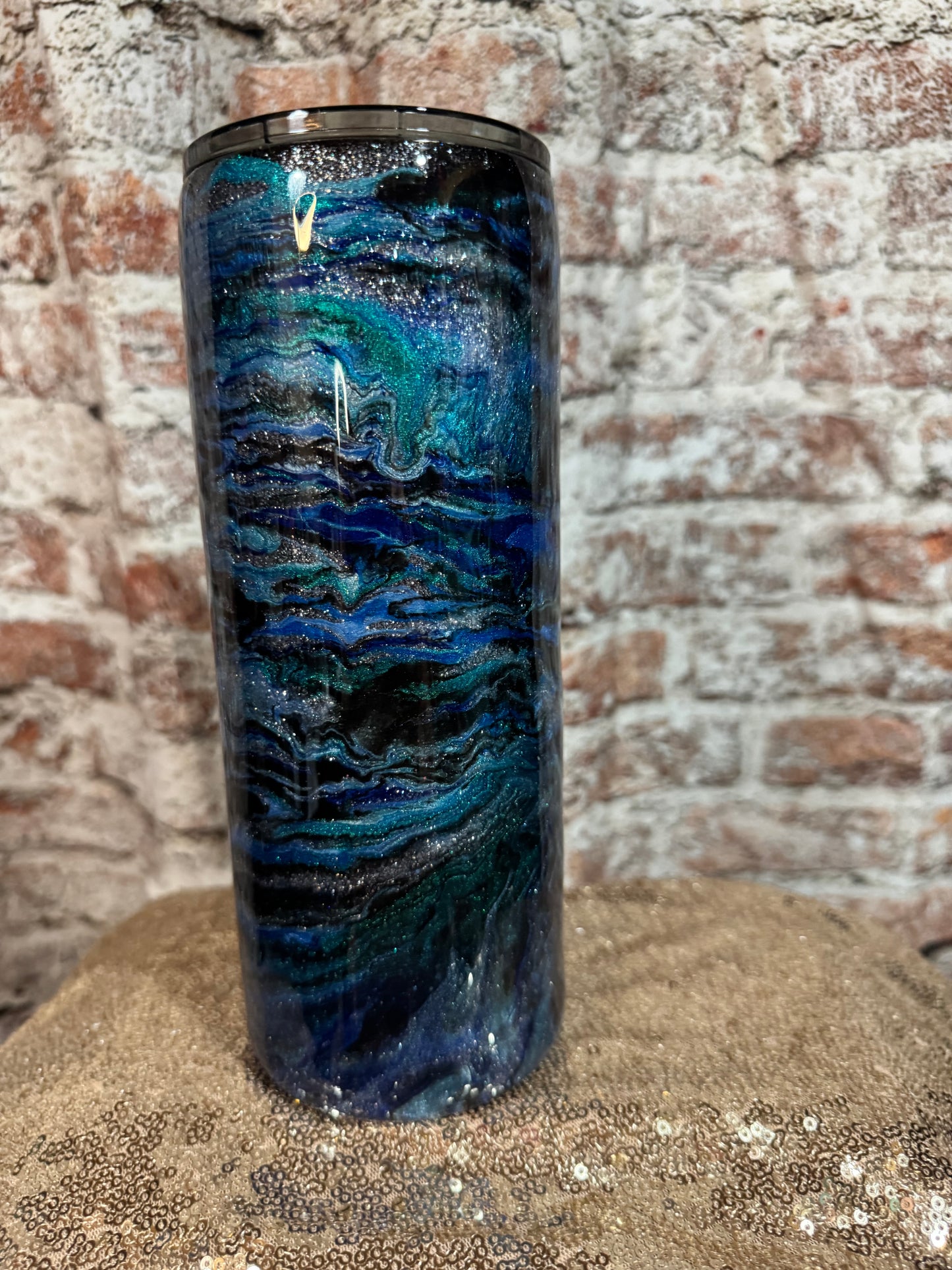 🌊 30 oz Fatty Tumbler – Ocean Wave Glitter Swirl 🌊