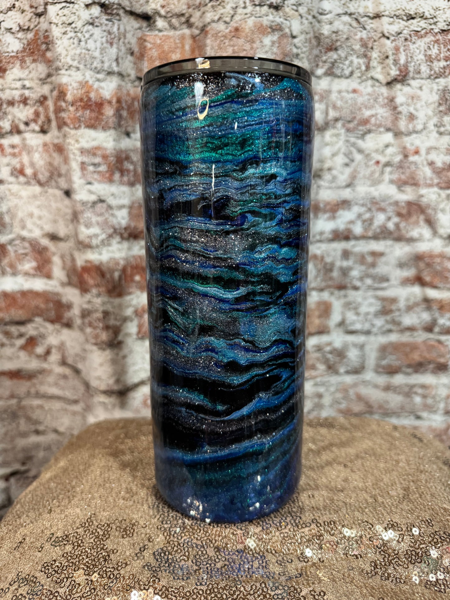 🌊 30 oz Fatty Tumbler – Ocean Wave Glitter Swirl 🌊