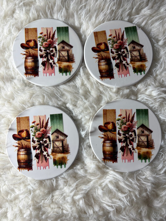 🌾 Rustic Charm Coaster Set – Set of 4 🌾