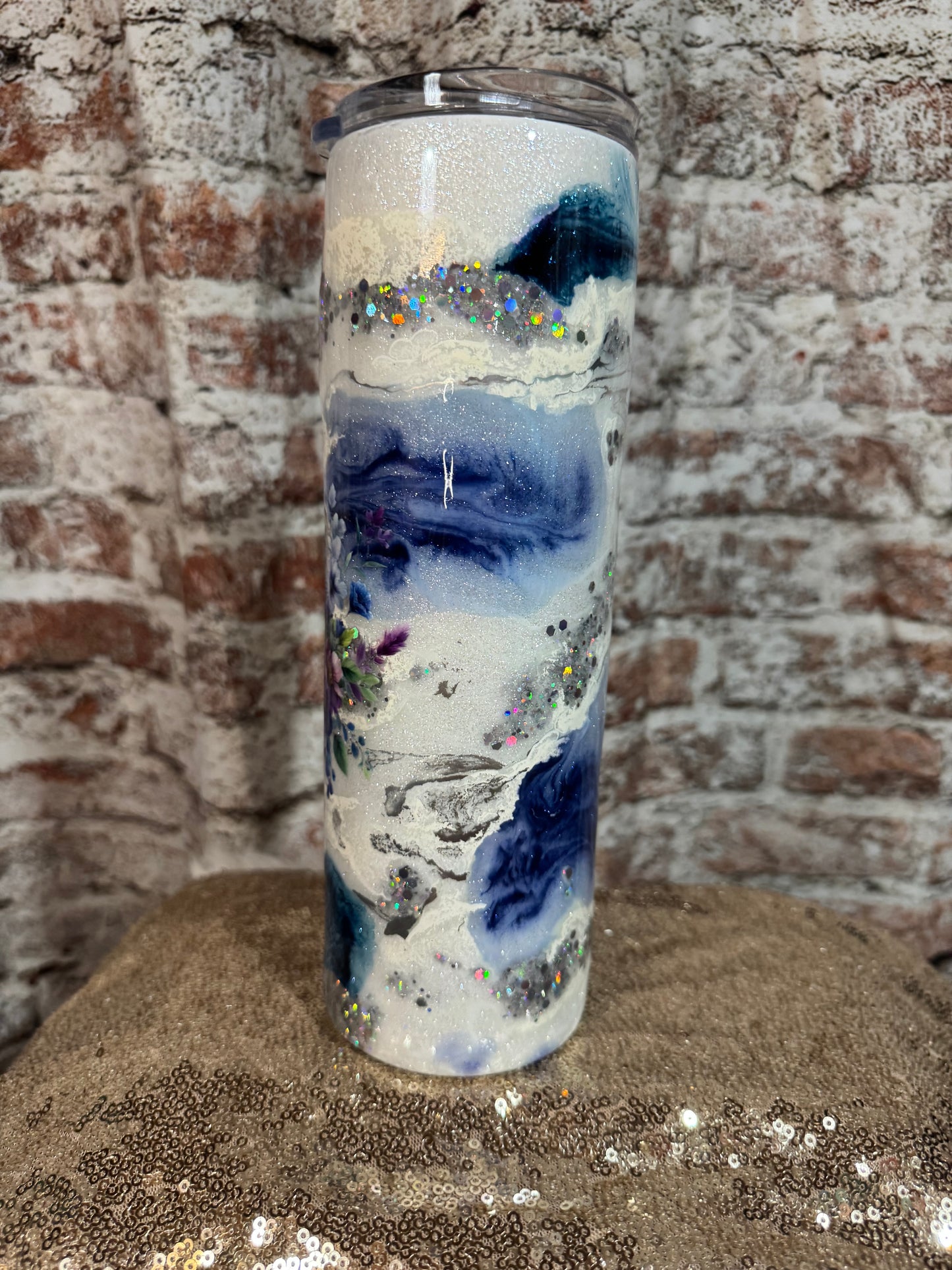 Blue ink swirl peacock