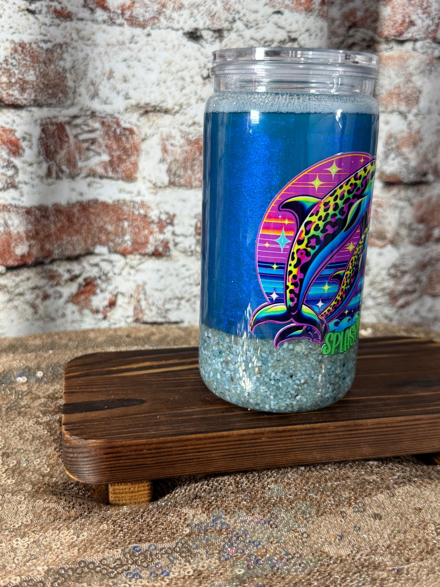🌊🐬 “Splashin’ Around” Neon Dolphin 16 oz Beach Globe Tumbler 🐬🌊