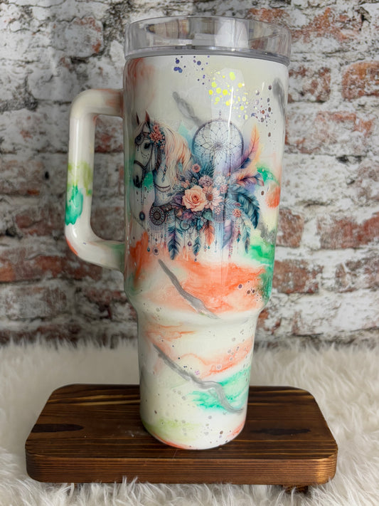 🌿 Spirit of the Wild – 40oz Horse & Dreamcatcher Tumbler 🐎