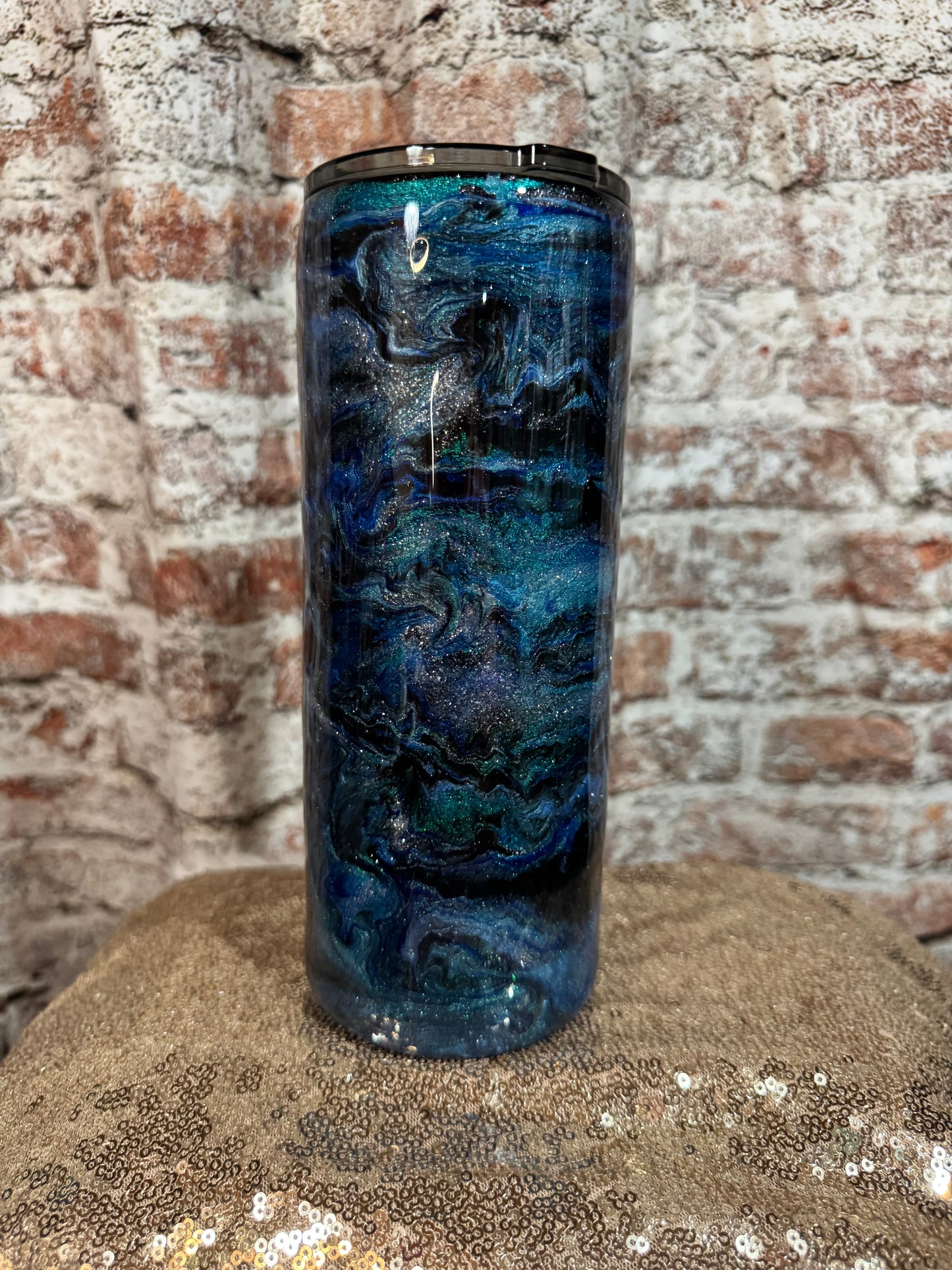 🌊 30 oz Fatty Tumbler – Ocean Wave Glitter Swirl 🌊