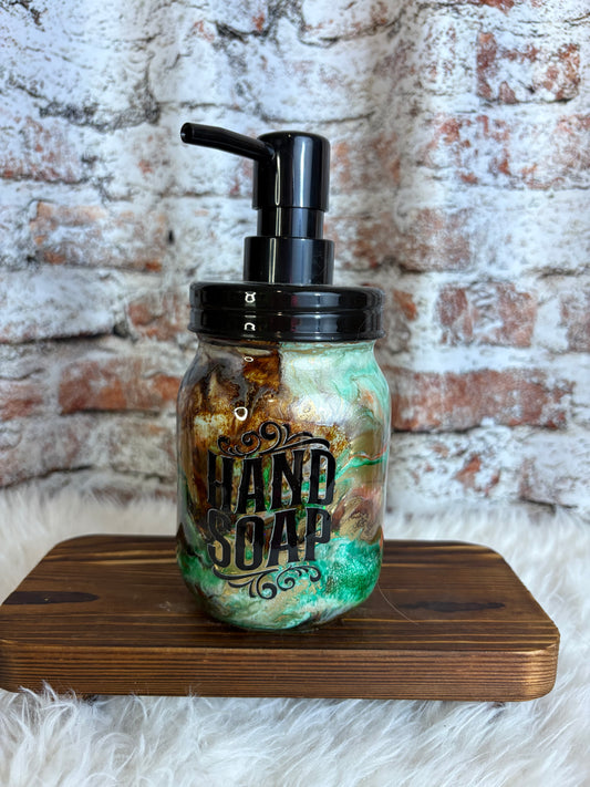 🧼 16 oz Rustic Marble “HAND SOAP” Dispenser – Earthy Swirl Edition 🌿