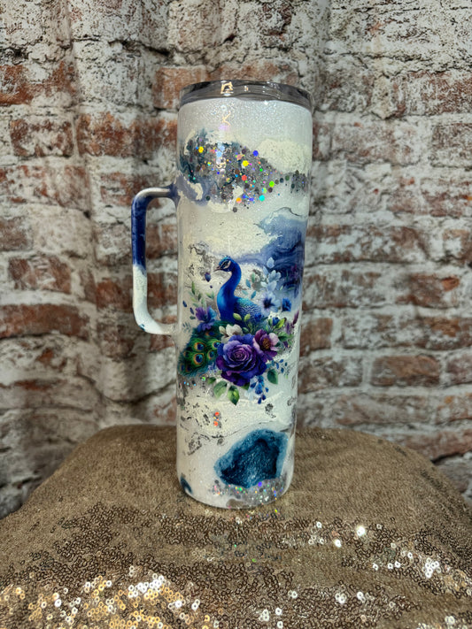 Blue ink swirl peacock
