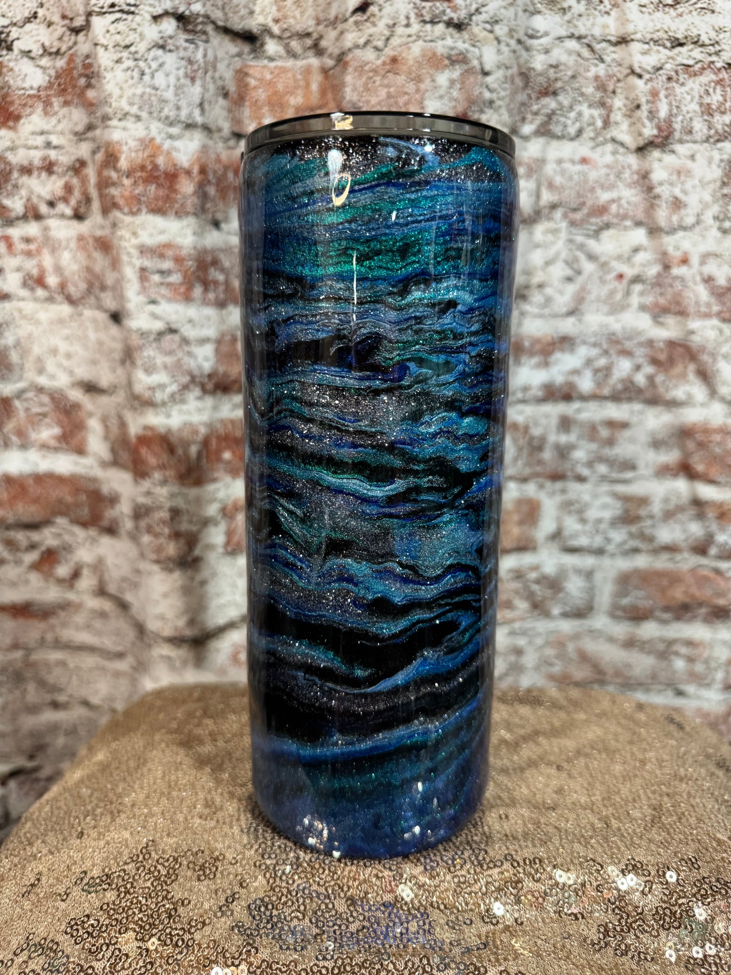 🌊 30 oz Fatty Tumbler – Ocean Wave Glitter Swirl 🌊