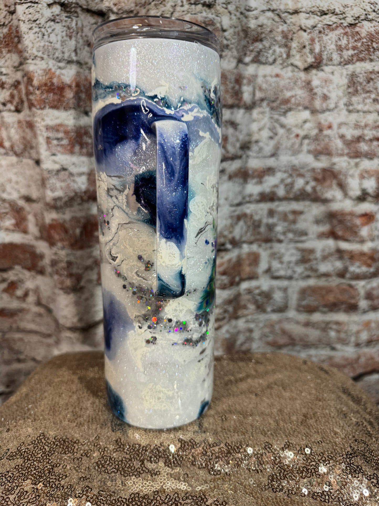 Blue ink swirl peacock