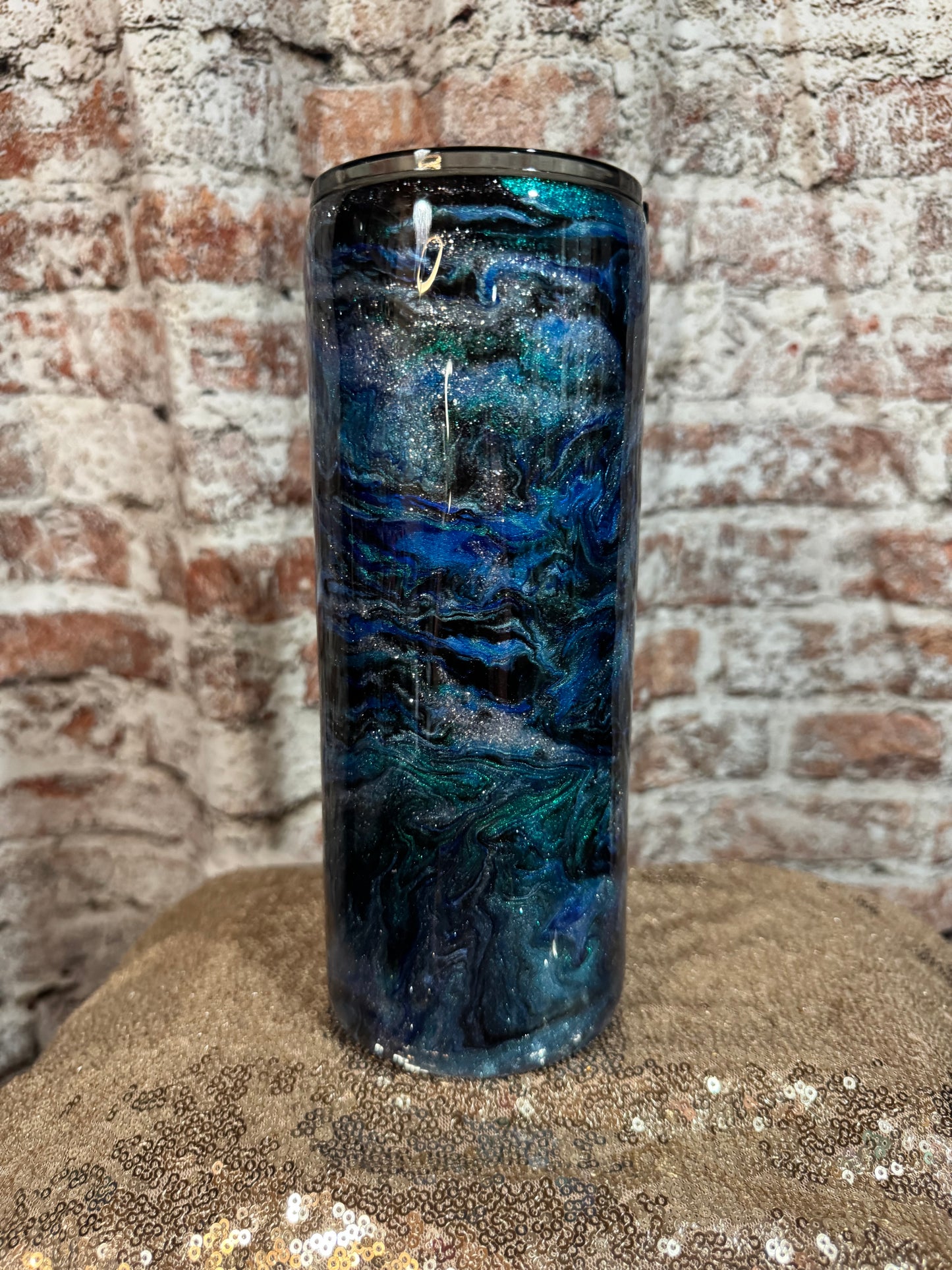 🌊 30 oz Fatty Tumbler – Ocean Wave Glitter Swirl 🌊