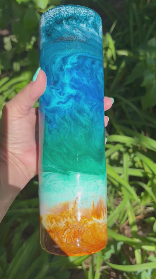 🌊 “Saltwater Sips” – 35 oz Alcohol-Ink Beach Tumbler 🍹
