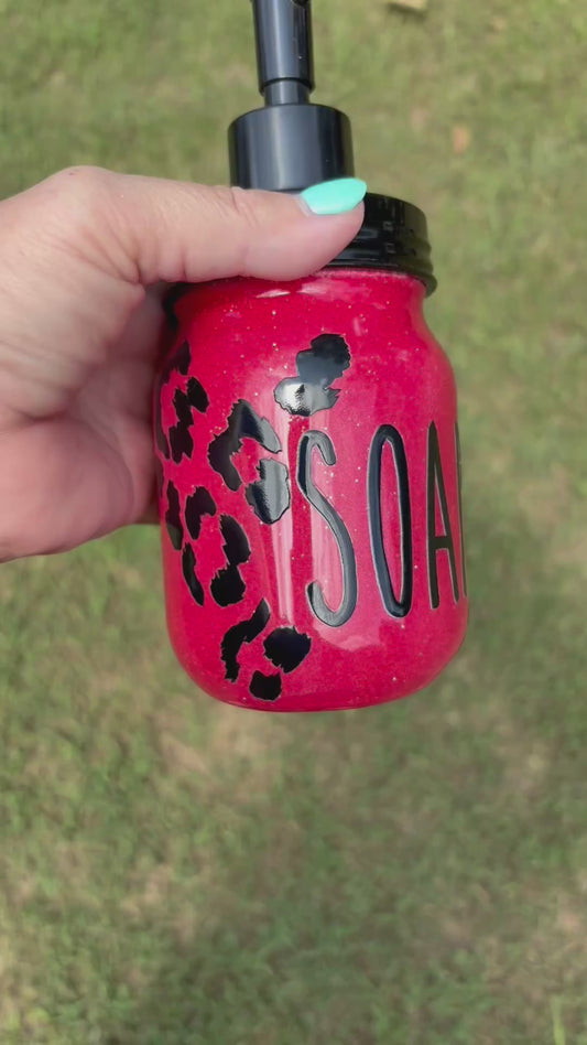 🐆 Rawr Red & Leopard Soap Dispenser – 16 oz of Fierce! 🐆