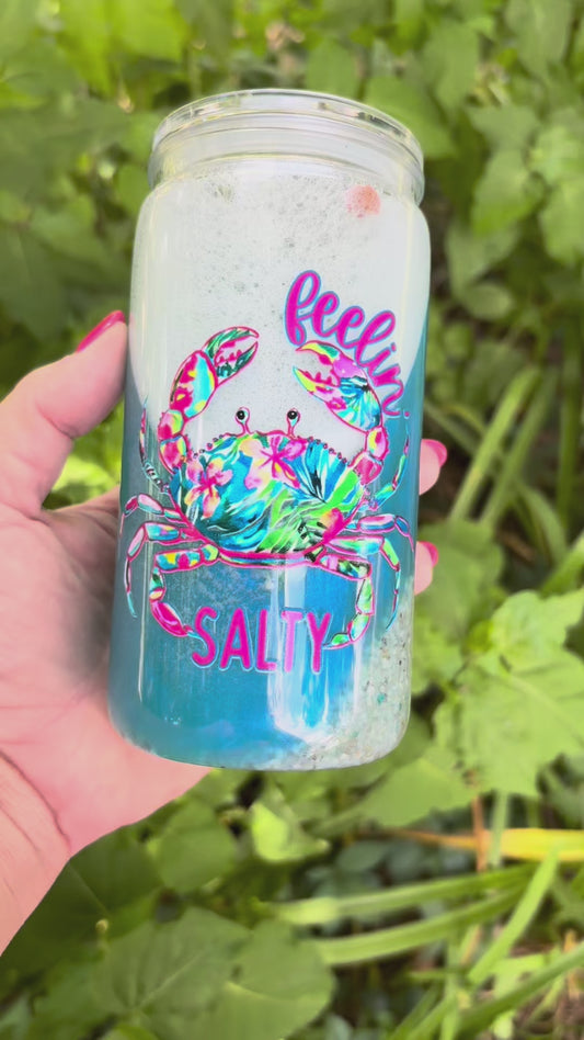 🌊 Feelin’ Salty – 16oz Beach Globe Acrylic Tumbler 🦀